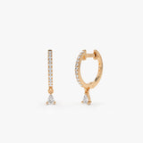 14k Rose Diamond Huggies with a Dangling Pear Shape Diamond Ferkos Fine Jewelry