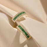 14k Rose Emerald and Round Diamond Hoop Earrings