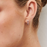 14k Rose Ruby and Round Diamond Hoop Earrings