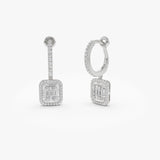 14k Illusion Setting Baguette Diamond Dangling Hoop Earrings 14K White Gold Ferkos Fine Jewelry