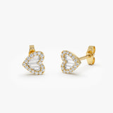 14K Gold Mini Baguette Diamond Heart Studs Ferkos Fine Jewelry