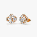 14k Rose Baguette Diamond Earrings in Halo Setting Ferkos Fine Jewelry