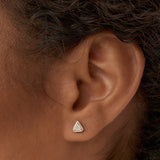 14k Petite Trillion Diamond Studs with Halo Setting Ferkos Fine Jewelry