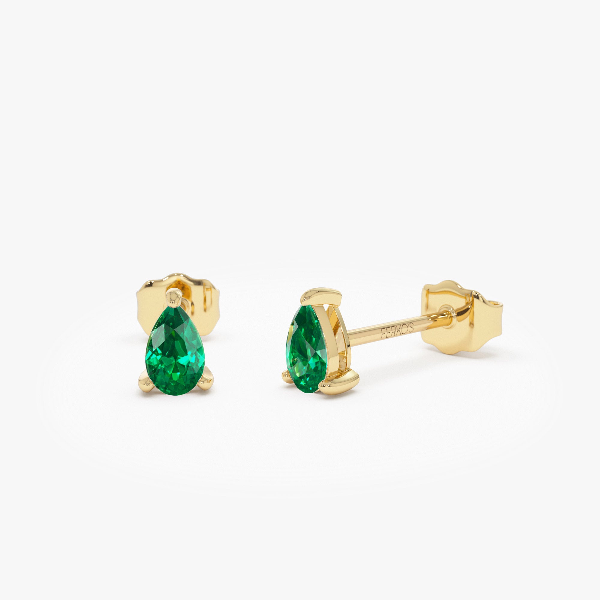 14K  Pear Shaped Emerald Stud Earrings 14k Gold Ferkos Fine Jewelry