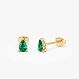14K  Pear Shaped Emerald Stud Earrings 14k Gold Ferkos Fine Jewelry