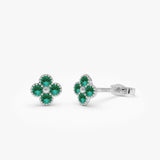 14k Emerald Clover Beaded Studs 14k White Gold Ferkos Fine Jewelry