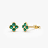 14k Emerald Clover Beaded Studs 14k Gold Ferkos Fine Jewelry