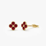 14k Ruby Clover Beaded Studs 14k Gold Ferkos Fine Jewelry