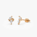 14k Unique Double Marquise Diamond Studs 14k Rose Gold Ferkos Fine Jewelry