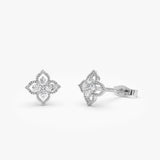 14K Floral Design Diamond Cluster Stud Earrings 14k White Gold Ferkos Fine Jewelry