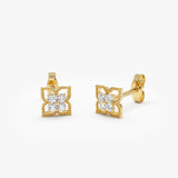 14K Floral Design Diamond Cluster Stud Earrings Ferkos Fine Jewelry