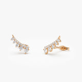 14k Graduating Diamond Ear Climber Studs 14k Rose Gold Ferkos Fine Jewelry