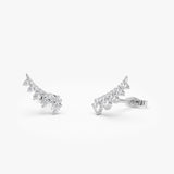 14k Graduating Diamond Ear Climber Studs 14k White Gold Ferkos Fine Jewelry