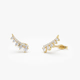 14k Graduating Diamond Ear Climber Studs 14k Gold Ferkos Fine Jewelry