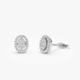 14k Oval Shaped Baguette & Round Diamond Mini Studs 14k White Gold Ferkos Fine Jewelry