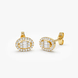 14k Oval Shaped Baguette & Round Diamond Mini Studs Ferkos Fine Jewelry