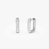 14k Channel Settinng Baguette Diamond Unique Hoops 14k White Gold Ferkos Fine Jewelry