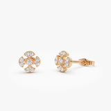 14K Minimalist Petal Diamond Cluster Studs 14k Rose Gold Ferkos Fine Jewelry