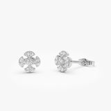 14K Minimalist Petal Diamond Cluster Studs 14k White Gold Ferkos Fine Jewelry