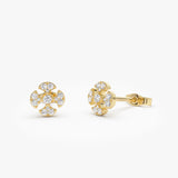 14K Minimalist Petal Diamond Cluster Studs 14k Gold Ferkos Fine Jewelry