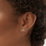 14K Princess-Cut Emerald Stud Earrings with Diamond Halo Ferkos Fine Jewelry