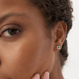 14K Princess-Cut Emerald Stud Earrings with Diamond Halo Ferkos Fine Jewelry