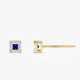 14K Princess-Cut Sapphire Stud Earrings with Diamond Halo Ferkos Fine Jewelry