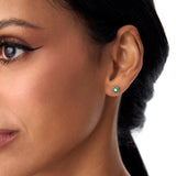 14K Bezel Setting Emerald Flower Diamond Studs Ferkos Fine Jewelry