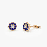 14K Bezel Setting Sapphire Flower Diamond Studs Ferkos Fine Jewelry