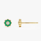 14K Bezel Setting Emerald Flower Diamond Studs Ferkos Fine Jewelry