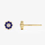 14K Bezel Setting Sapphire Flower Diamond Studs Ferkos Fine Jewelry