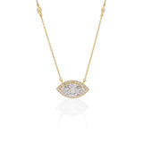 14k Gold Diamond by the Yard Necklace with Halo Marquise Center