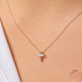 14K Rose Gold Baguette Diamond Tiny Cross Necklace