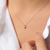 14K Rose Gold Baguette Diamond Tiny Cross Necklace