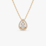 14K Rose Pear Shaped Illusion Setting Halo Diamond Necklace