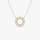 14k Rose Full Circle Baguette & Round Diamond Necklace