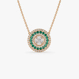 14K Gold Round Diamond Emerald Necklace 14K Rose Gold Ferkos Fine Jewelry