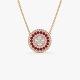 14K Gold Round Diamond Ruby Necklace 14K Rose Gold Ferkos Fine Jewelry