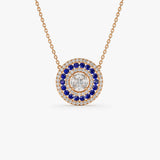 14K Gold Round Diamond Sapphire Necklace 14K Rose Gold Ferkos Fine Jewelry