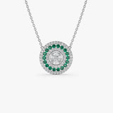 14K Gold Round Diamond Emerald Necklace 14K White Gold Ferkos Fine Jewelry