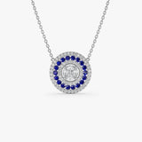 14K Gold Round Diamond Sapphire Necklace 14K White Gold Ferkos Fine Jewelry