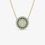 14K Gold Round Diamond Emerald Necklace 14K Gold Ferkos Fine Jewelry