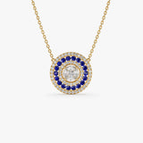 14K Gold Round Diamond Sapphire Necklace 14K Gold Ferkos Fine Jewelry