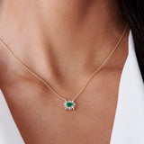 14k Rose Tapered Baguette Diamond & Emerald Necklace