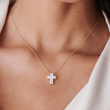 14k Rose Unique Cross with Baguettes and Round Diamonds