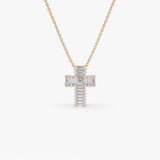 14k Rose Unique Cross with Baguettes and Round Diamonds