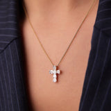 14k Rose Illusion Setting Baguette Diamond Cross
