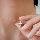 14k Rose Illusion Setting Baguette Diamond Cross