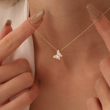 14k Rose Baguette Diamond Butterfly Necklace