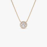 0.90 ctw 14K Halo Setting Round Brilliant Cut Lab Grown Diamond Necklace - Ana 14K Rose Gold Ferkos Fine Jewelry